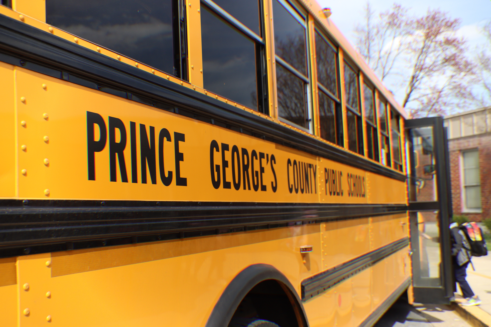 School buses parked outside a Prince George's County school